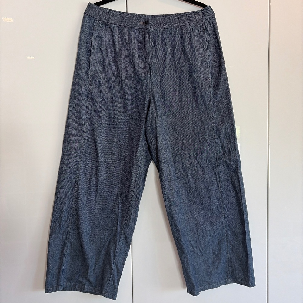 Eileen Fisher, Airy Organic Cotton Twill wide Ankle Pant, Large